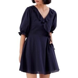 Love Bonito 4 NEW Lela Textured A Line Wrap Dress Navy Ruffle Coquette Feminine